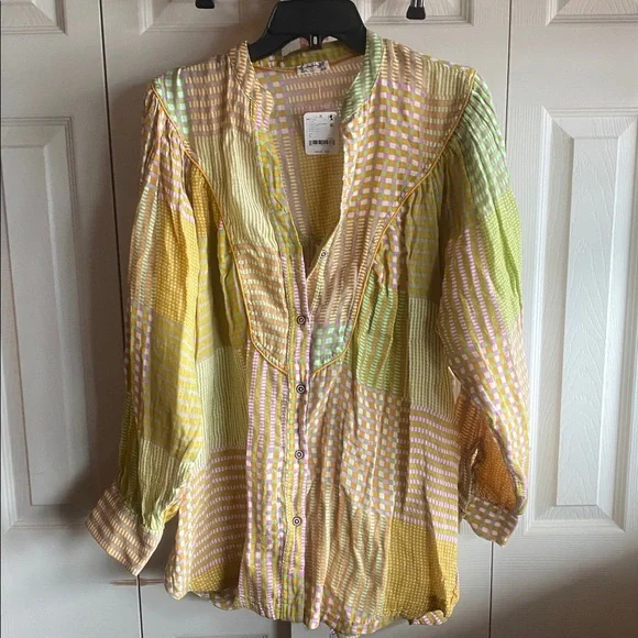 Free People NWT Night After Night 100% Cotton Button-Up Pajama Shirt large - Picture 7 of 14